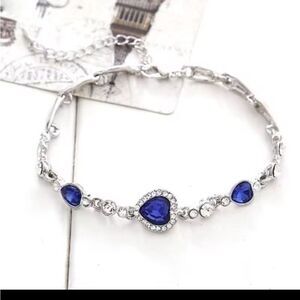 Crystal Blue Rhinestone Blue Ocean Heart Charm Bridal Wedding Bracelet